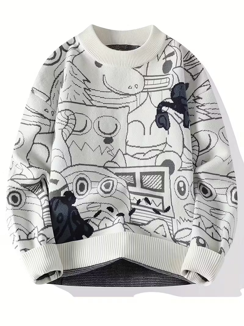 Swebet Men’s Cozy Geometric Pattern Sweater – Thick Warm Pullover