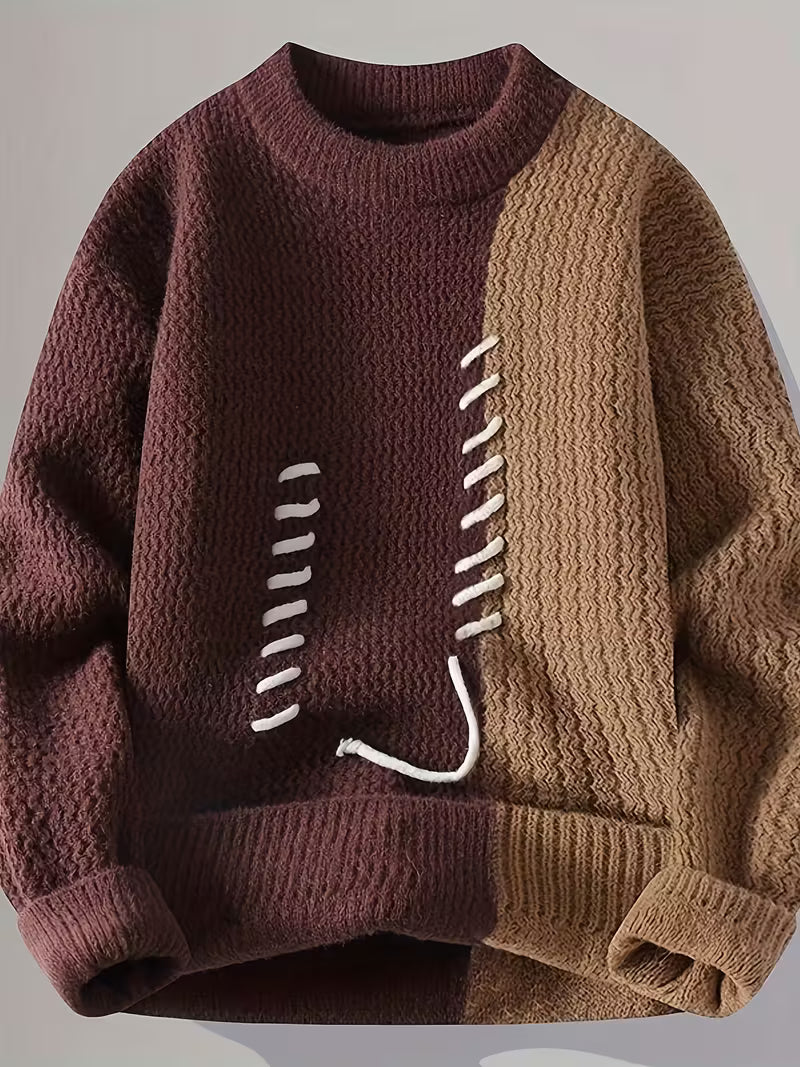 Swebet Men’s Color-Blocked Knit Sweater – Stylish Fall & Winter Pullover