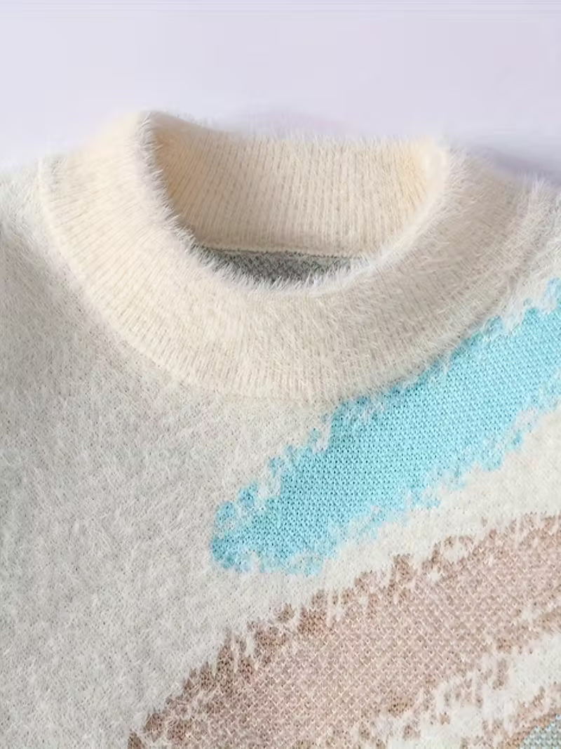 Swebet Men’s & Teen Casual Round Neck Sweater – Soft Beige Knit Pullover